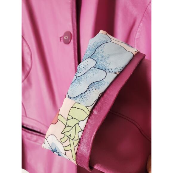 Bernardo Pink Petunia Leather XL Fitted Moto/Barbie SPRING Jacket Floral Lining - Picture 6 of 14